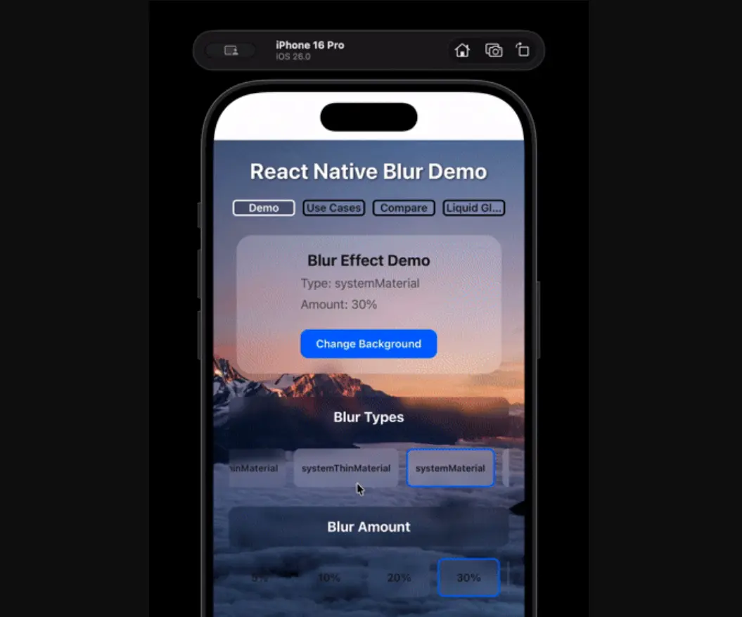 React Native Blur View with Liquid Glass Effect