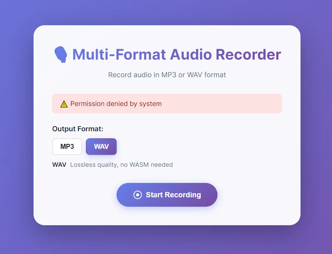 Browser Audio Recorder with MP3 and WAV Support