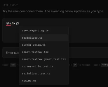 React Rich Text Input with @ Mentions and AI Autocomplete – fude